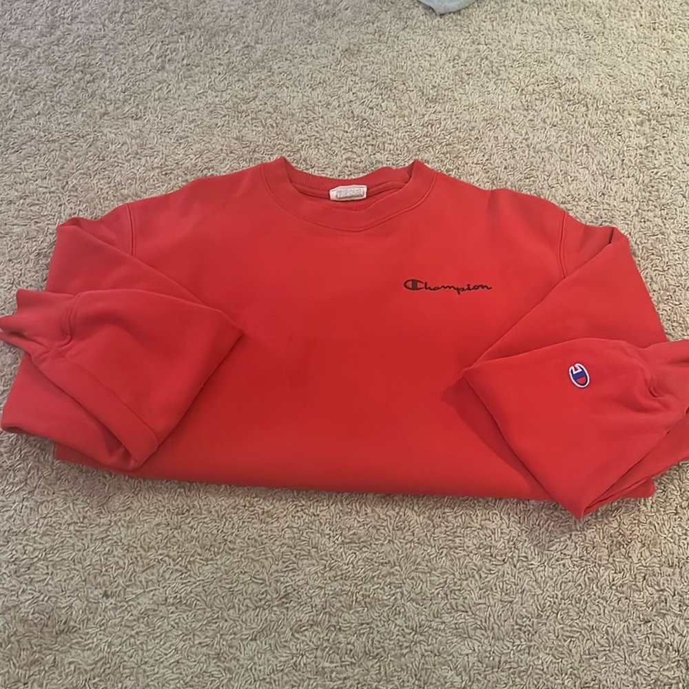 oversize red champion crewneck